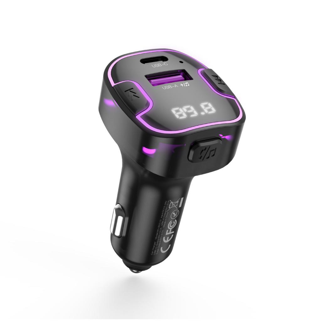 Трансмитер FM XO MP3 15.5W, QC, 3.1A, USB-A, USB-C + purple ambient light, черен - Image 3