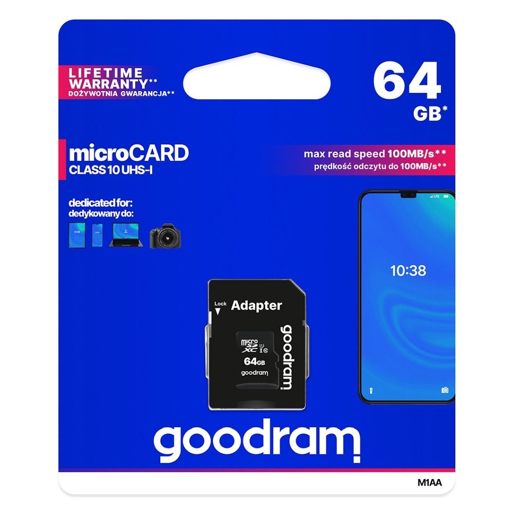 Карта памет GOODRAM microSD 64GB CLASS 10 UHS I 100MB/s с адаптер