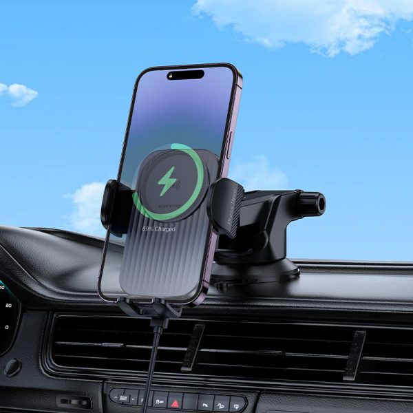 Стойка за кола с  безжично зареждане Borofone 15W черен - Image 6