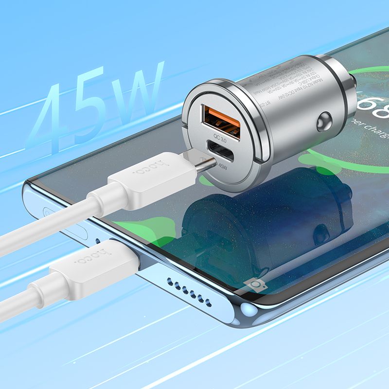 Зарядно 12/24V HOCO с USB-A и USB-C порт, QC 3.0 PD 45W 3A с кабел Type-C - iPhone - Image 6