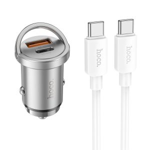 Зарядно 12/24V HOCO с USB-A и USB-C порт, QC 3.0 PD 45W 3A с кабел Type-C - iPhone