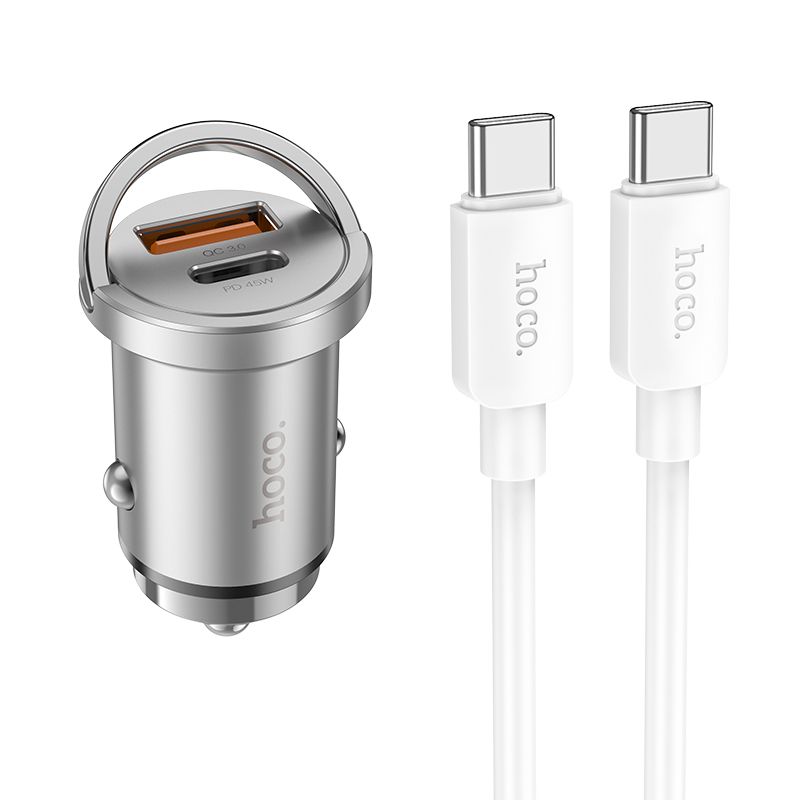 Зарядно 12/24V HOCO с USB-A и USB-C порт, QC 3.0 PD 45W 3A с кабел Type-C - iPhone